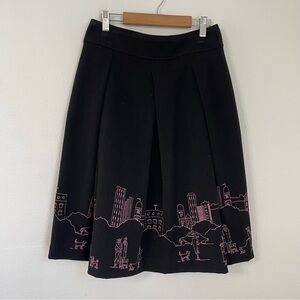 Marisa Christina Black A-Line Skirt with Pink Cityscape